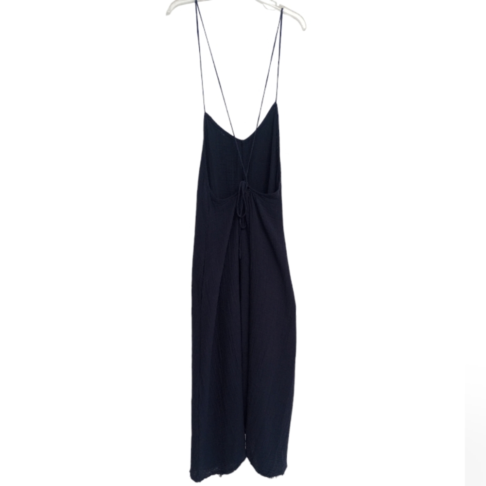 StarkX V-Neck Open Back Cotton Navy Maxi Dress, Medium